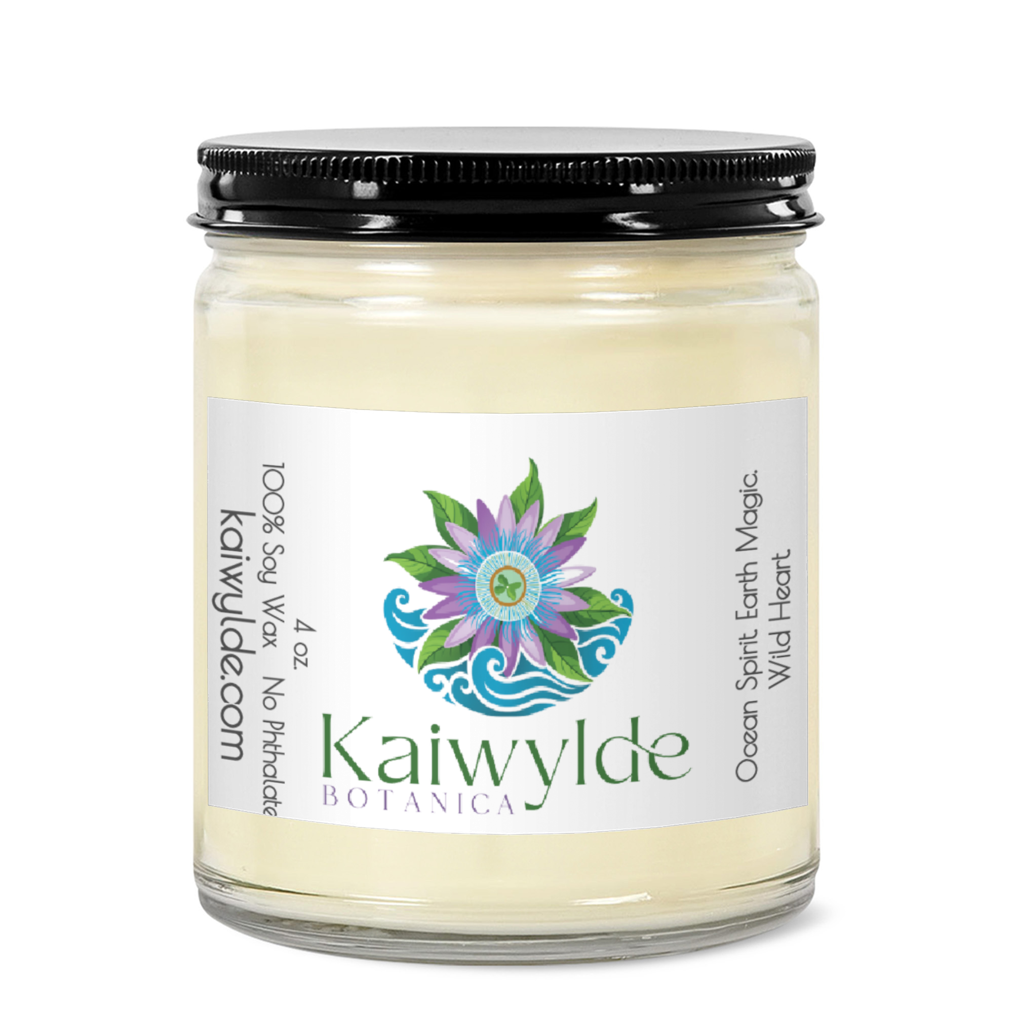 Kaiwylde Botanica 4oz Clear Jar Candle | 2.25"x1.5" White Label | Black Lid