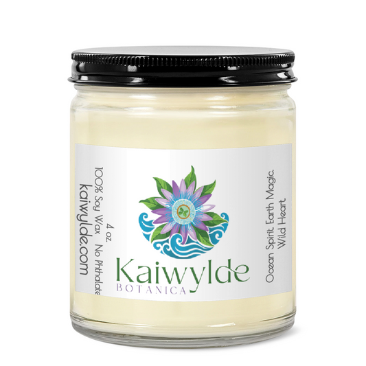 Kaiwylde Botanica 4oz Clear Jar Candle | 2.25"x1.5" White Label | Black Lid
