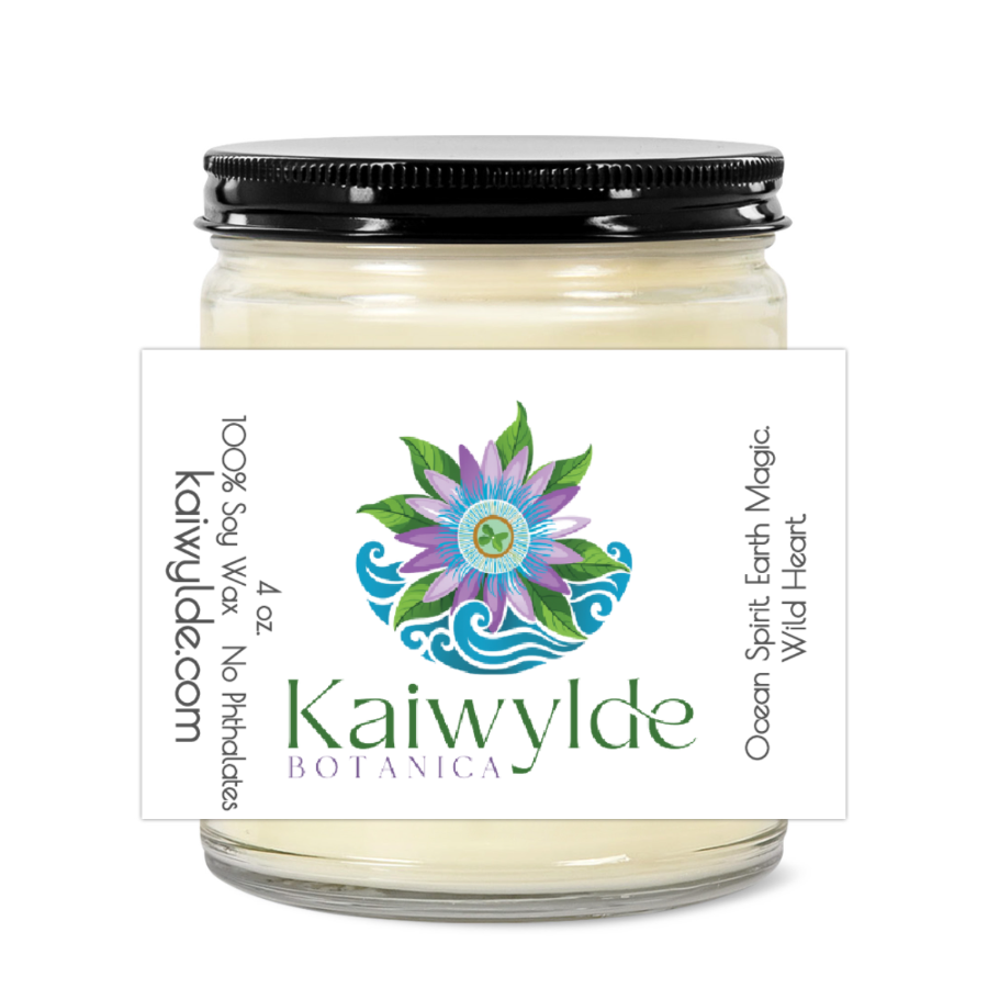 Kaiwylde Botanica 4oz Clear Jar Candle | 2.25"x1.5" White Label | Black Lid