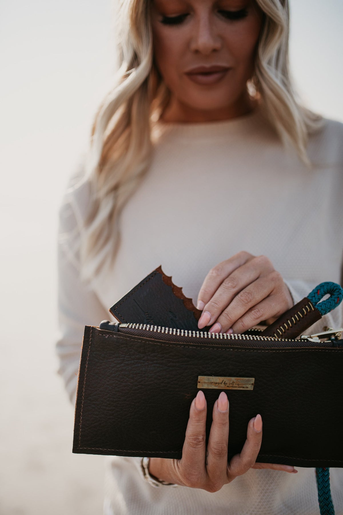 Leather Clutch + Rope Wristlet // in Brown Leather