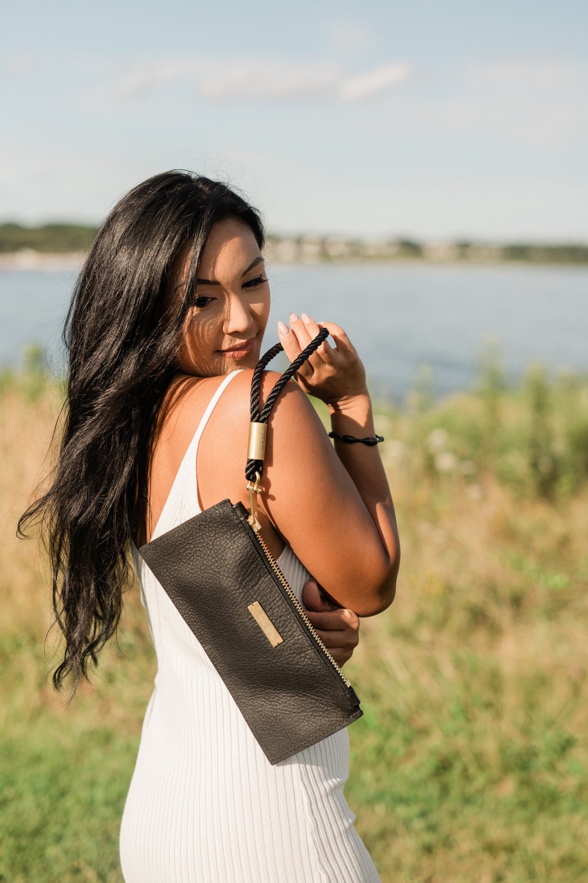 Leather Clutch + Rope Wristlet // in Black Leather