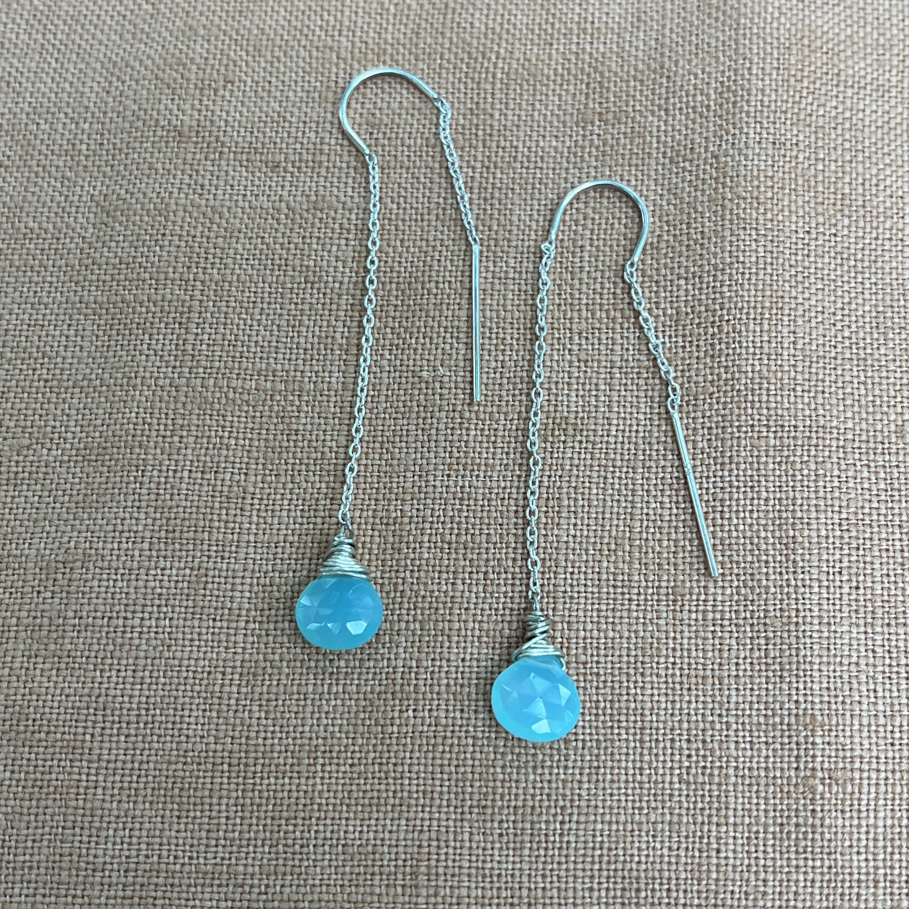 AQUA CHALCEDONY THREADER EARRINGS