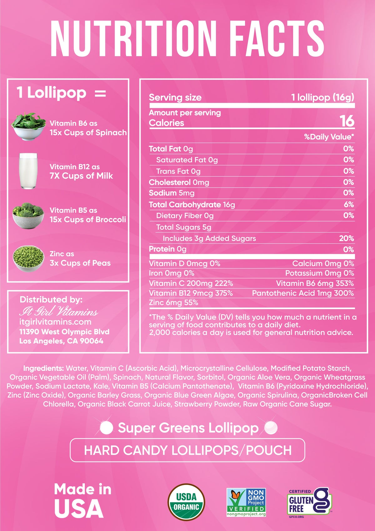 It Girl Superfood Greens Lollipops - Vegan Candy with Supergreens, Vitamins & Antioxidants