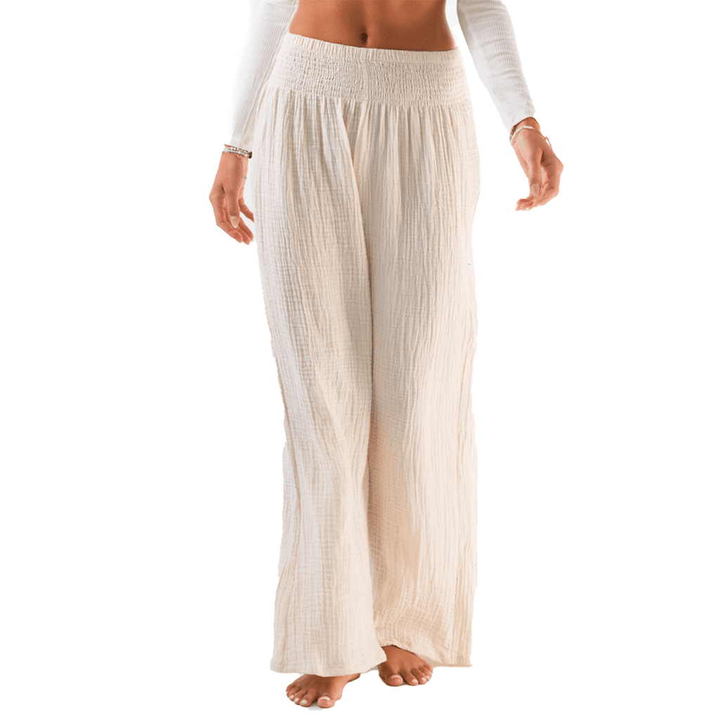 Cream Wide Leg Cotton Pants Regular
