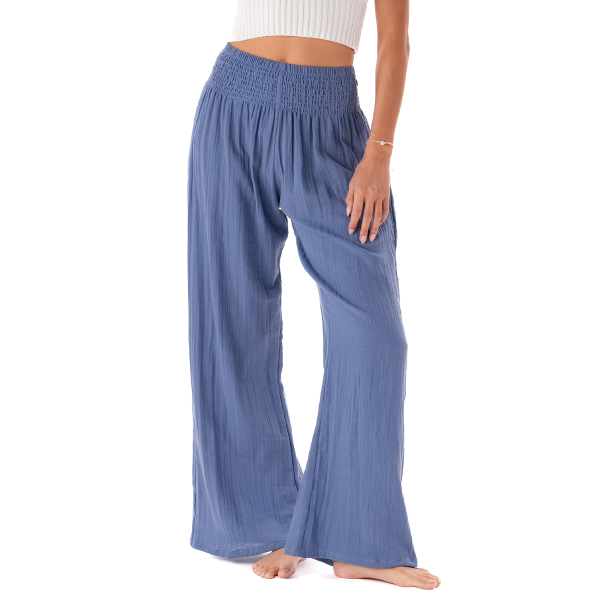 Periwinkle Wide Leg Cotton Pants Regular