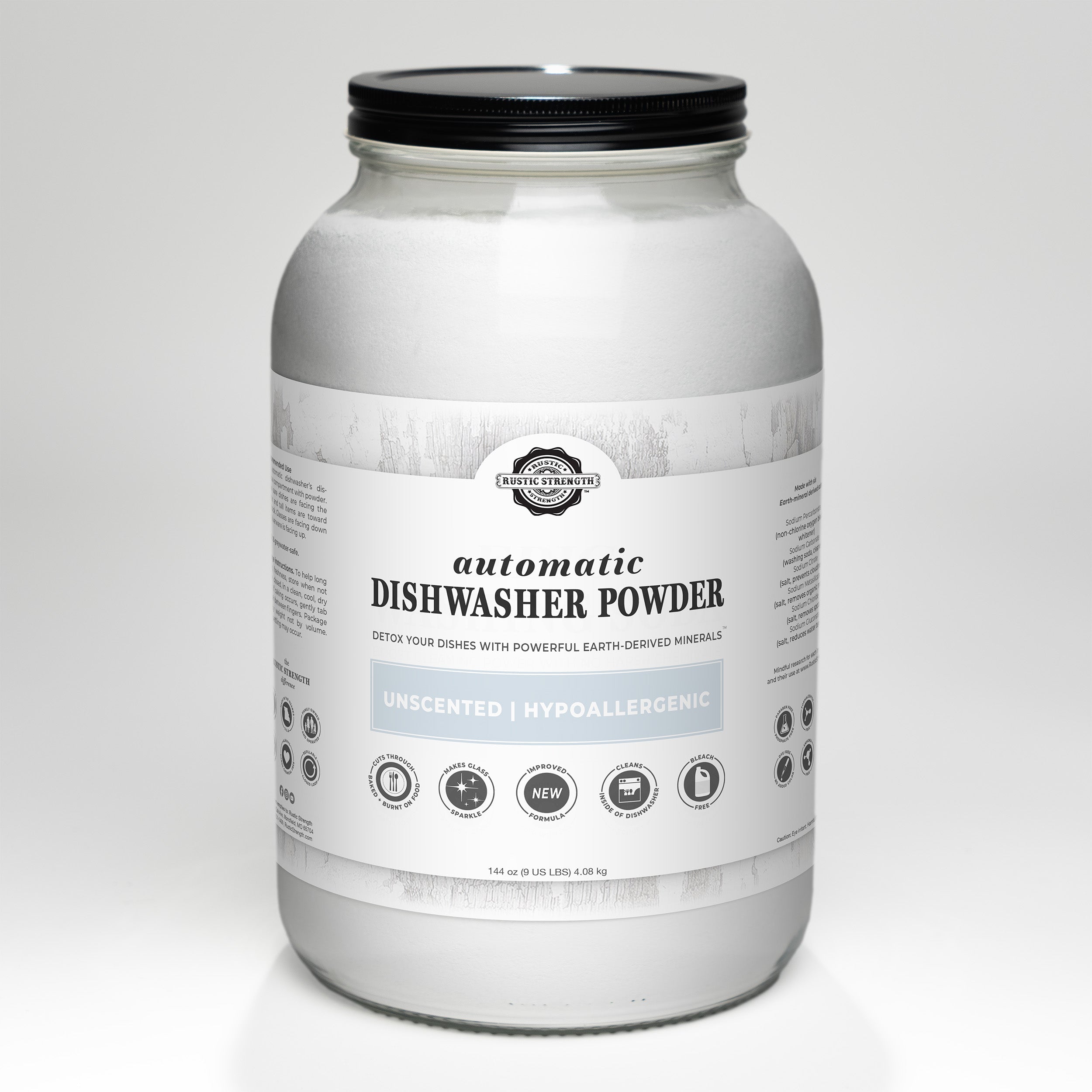 Automatic Dishwasher Powder 9 LB Glass Jar with Metal Cap