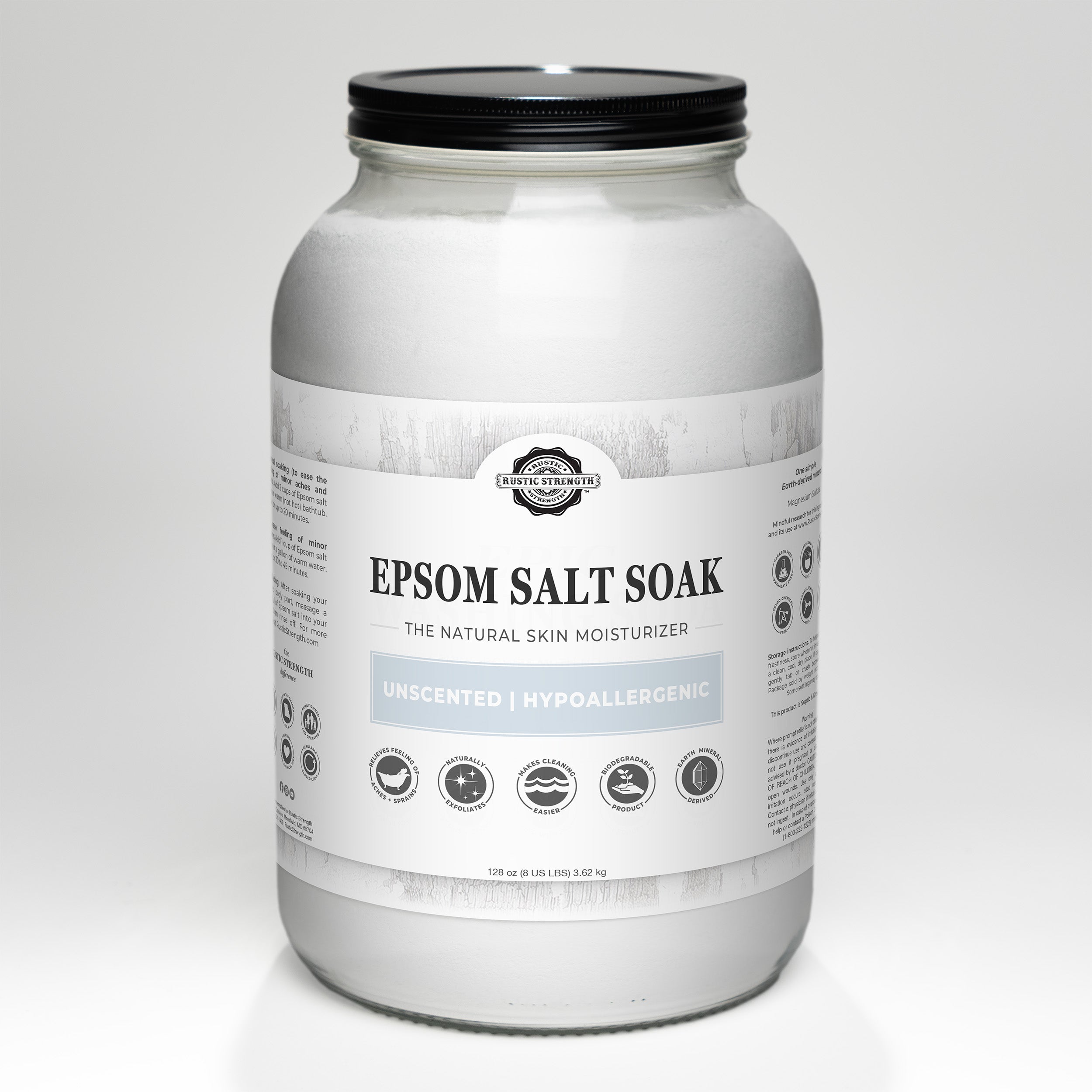 Epsom Salt Soak | Unscented 8 LB Glass Jar with Metal Cap