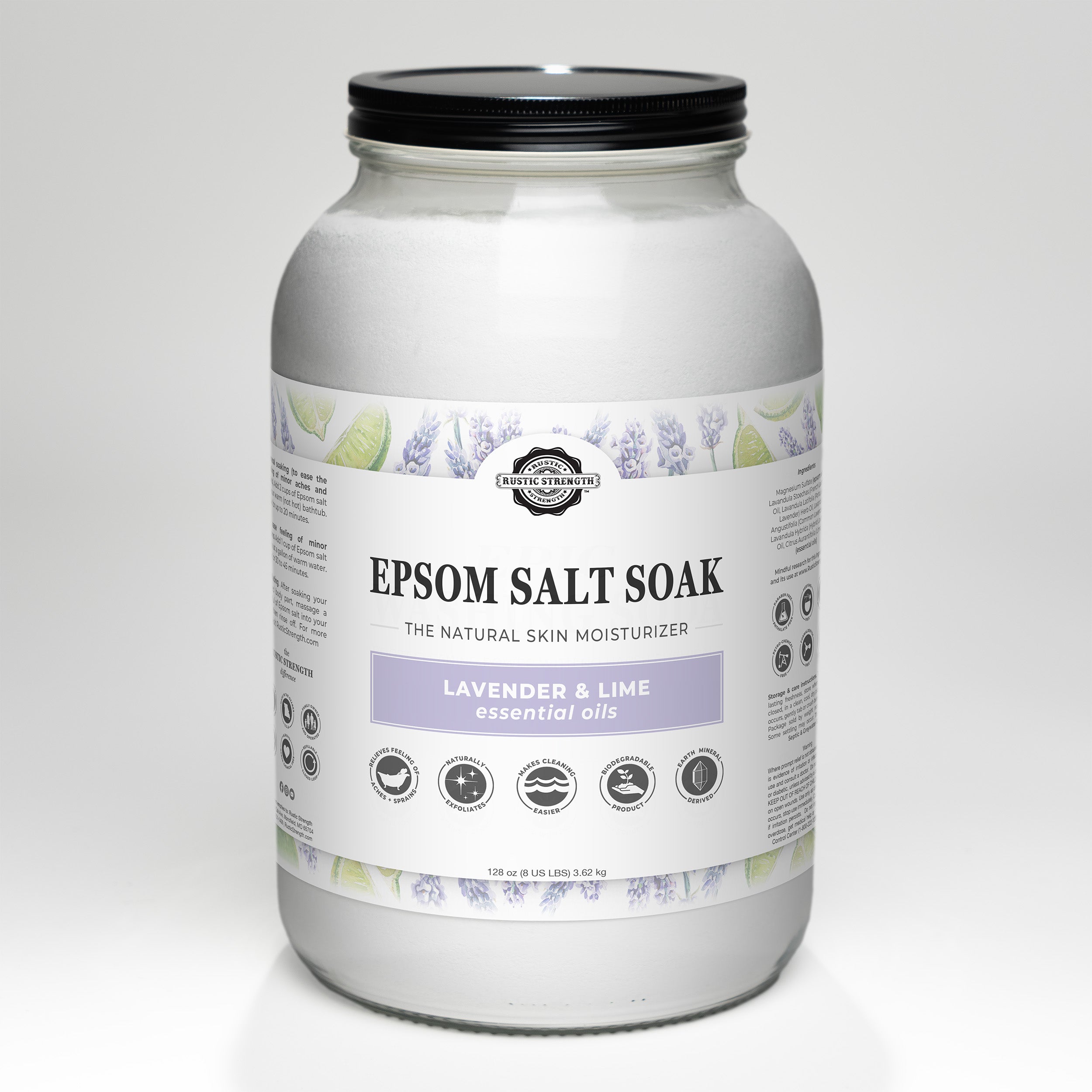 Epsom Salt Soak | Lavender & Lime 8 LB Glass Jar with Metal Cap