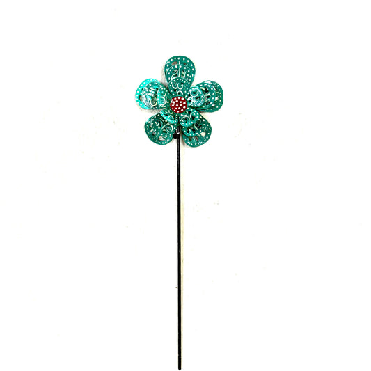 3-D Turquoise And Red Flower Garden Stake