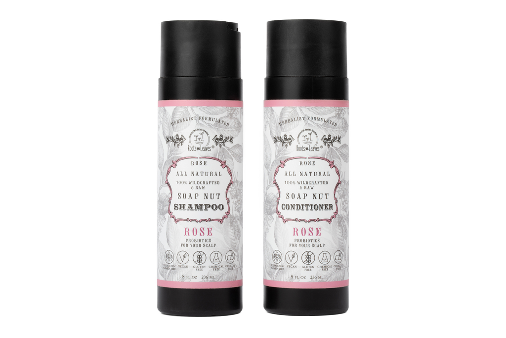 All Natural Soapnut Shampoo and Conditioner Set - ROSE- wild fermented probiotics for your scalp