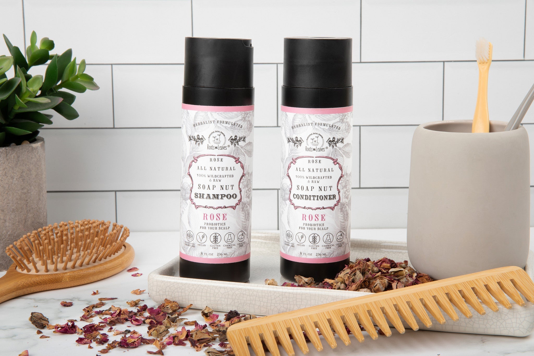 All Natural Soapnut Shampoo and Conditioner Set - ROSE- wild fermented probiotics for your scalp