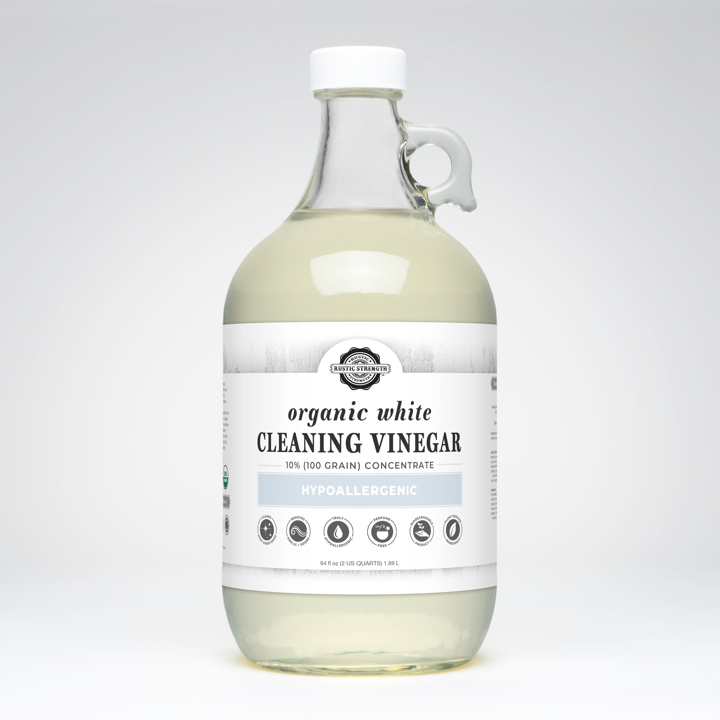 Organic White Cleaning Vinegar Concentrate | 10% (100 grain) Half Gallon Glass