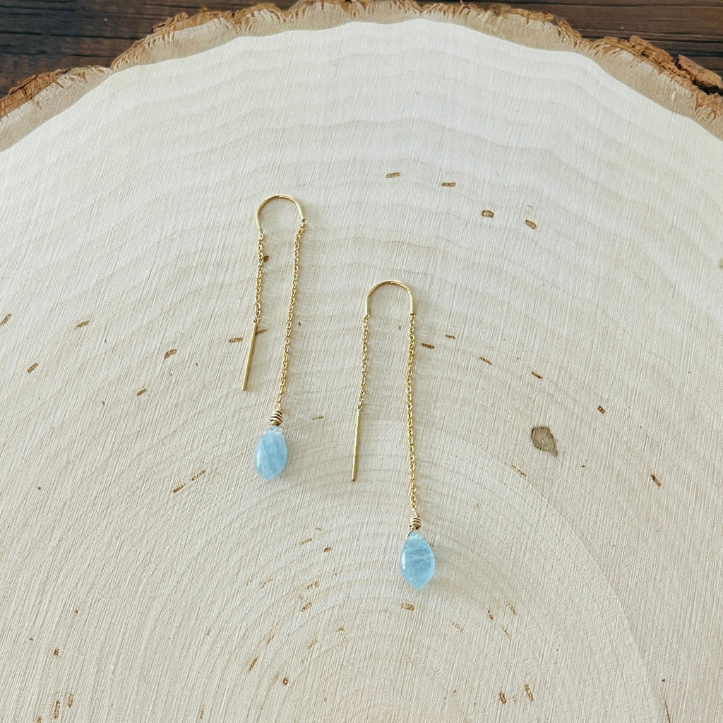 AQUAMARINE GEM THREADER EARRINGS