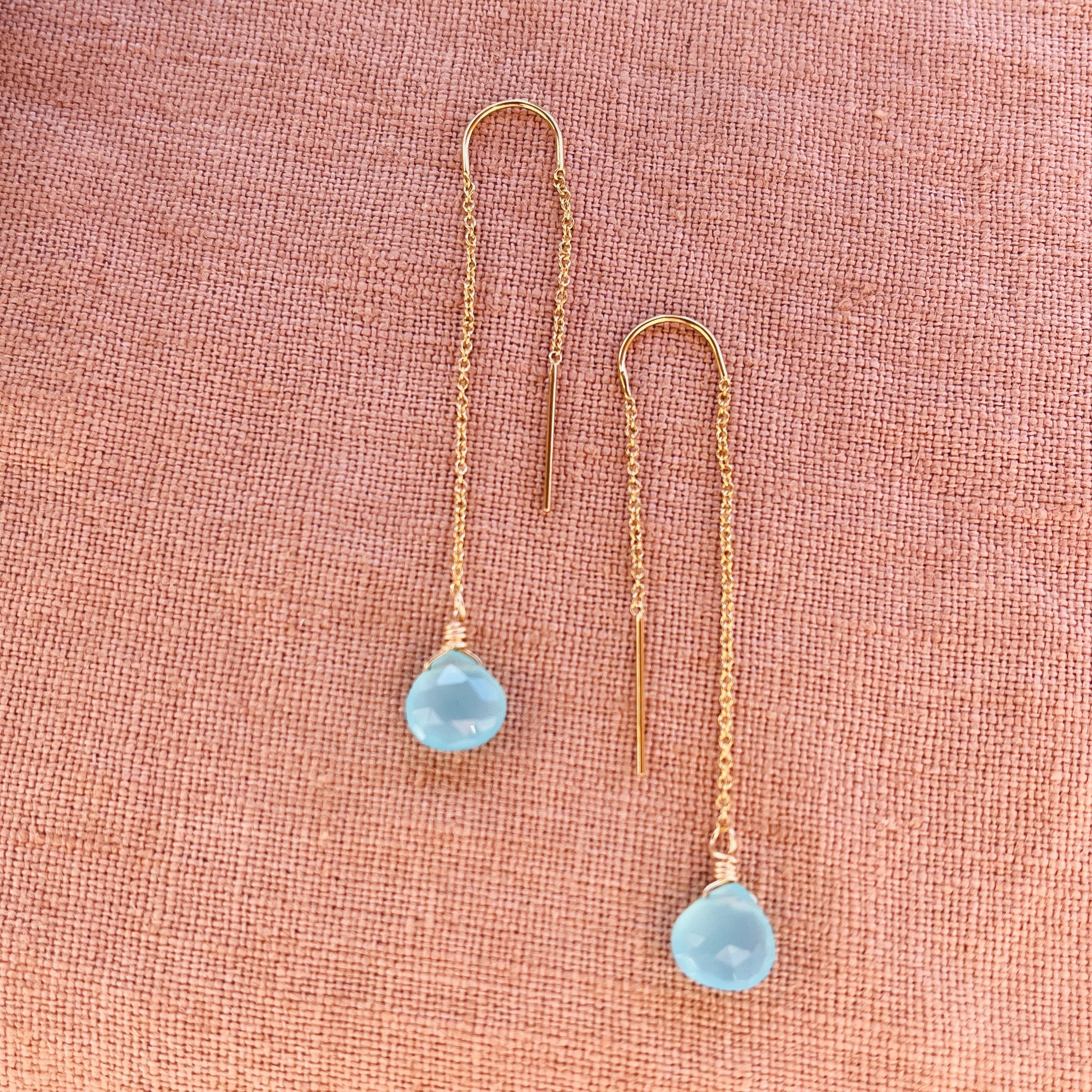 AQUA CHALCEDONY THREADER EARRINGS
