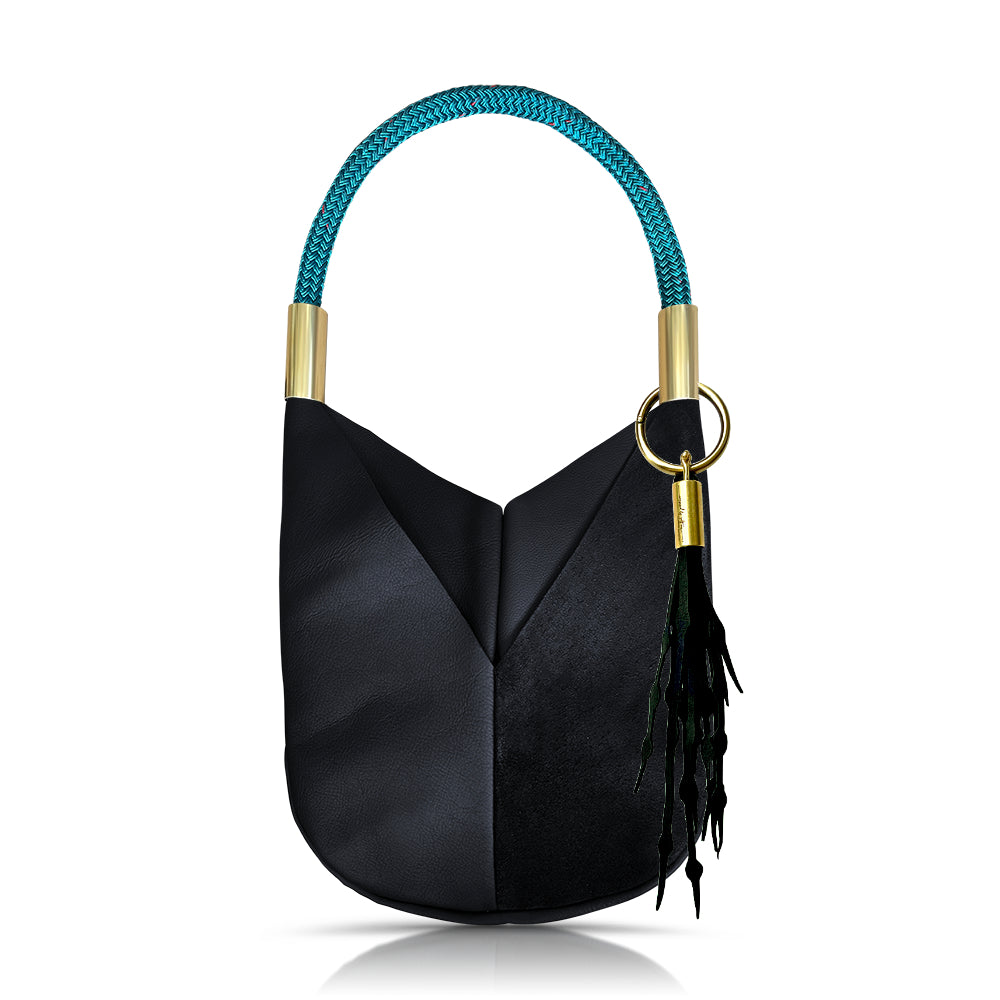 Original Wildwood Bag // Large in Black Leather Seaside Teal Add a Matching Seaweed Tassel (save $10)
