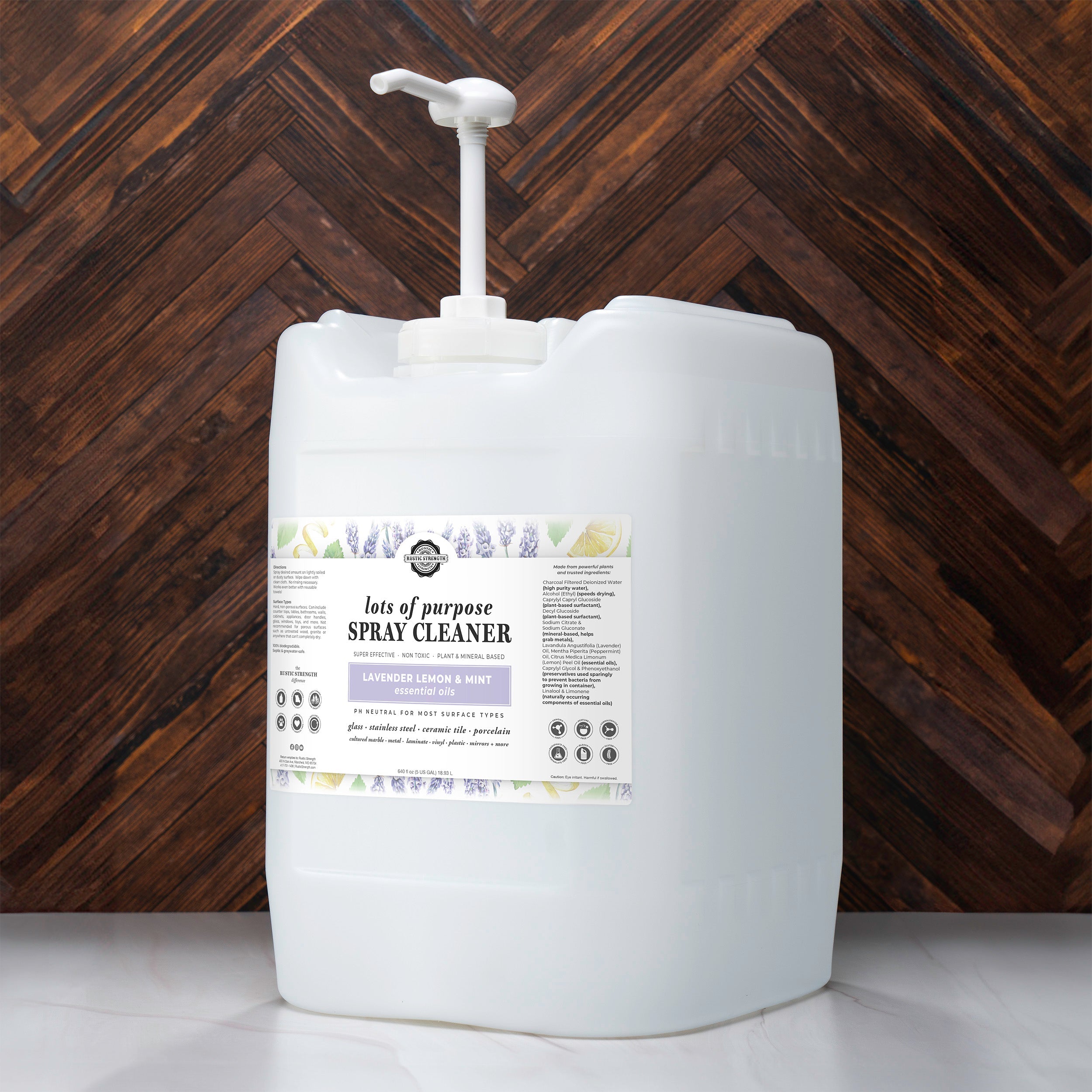 Lots of Purpose Spray Cleaner | Lavender, Lemon & Mint 5 Gallon Eco Jug with Pump
