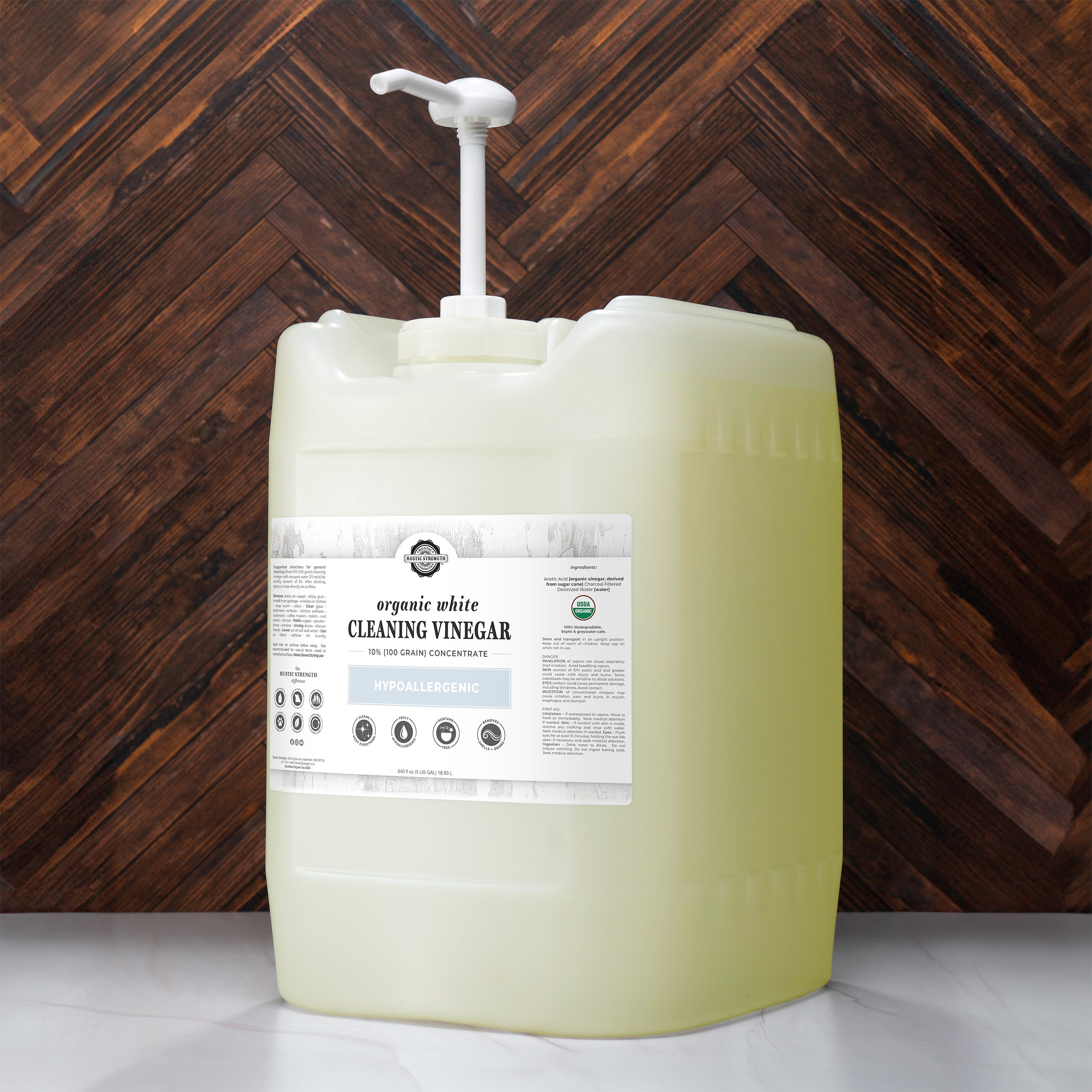 Organic White Cleaning Vinegar Concentrate | 10% (100 grain) 5 Gallon Eco Jug with Pump