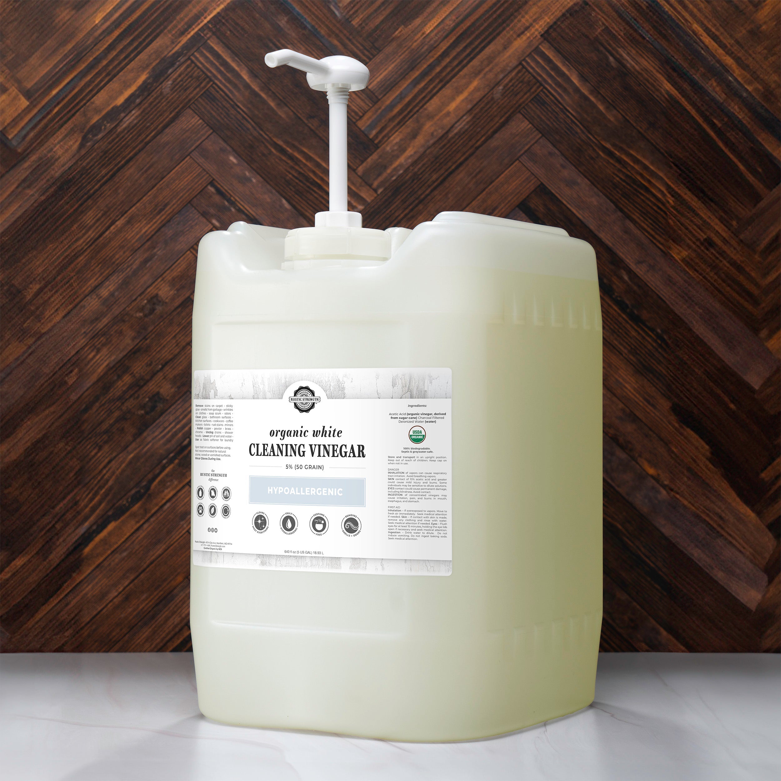 Organic White Cleaning Vinegar | 5% (50 grain) 5 Gallon Eco Jug with Pump