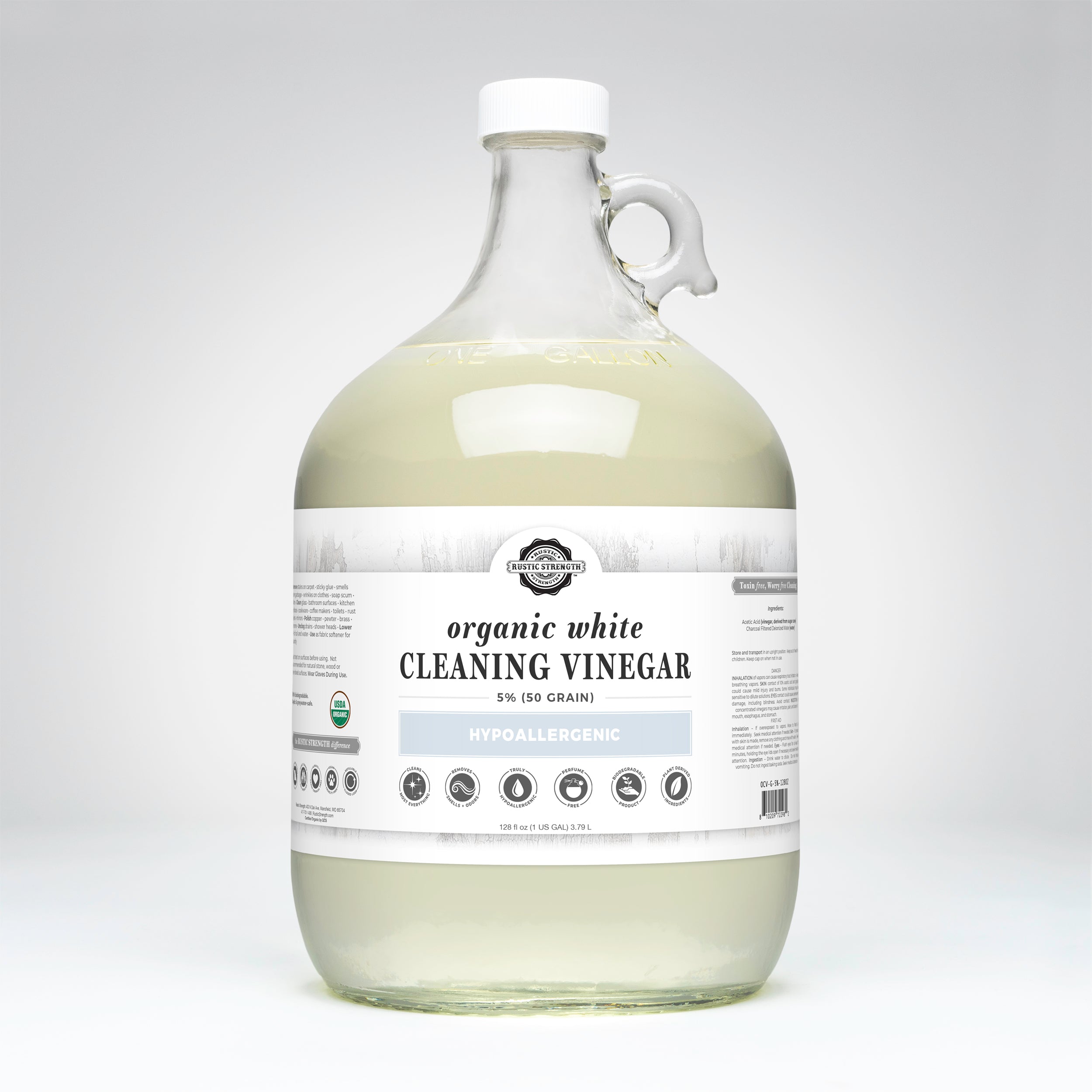 Organic White Cleaning Vinegar | 5% (50 grain) Gallon Glass