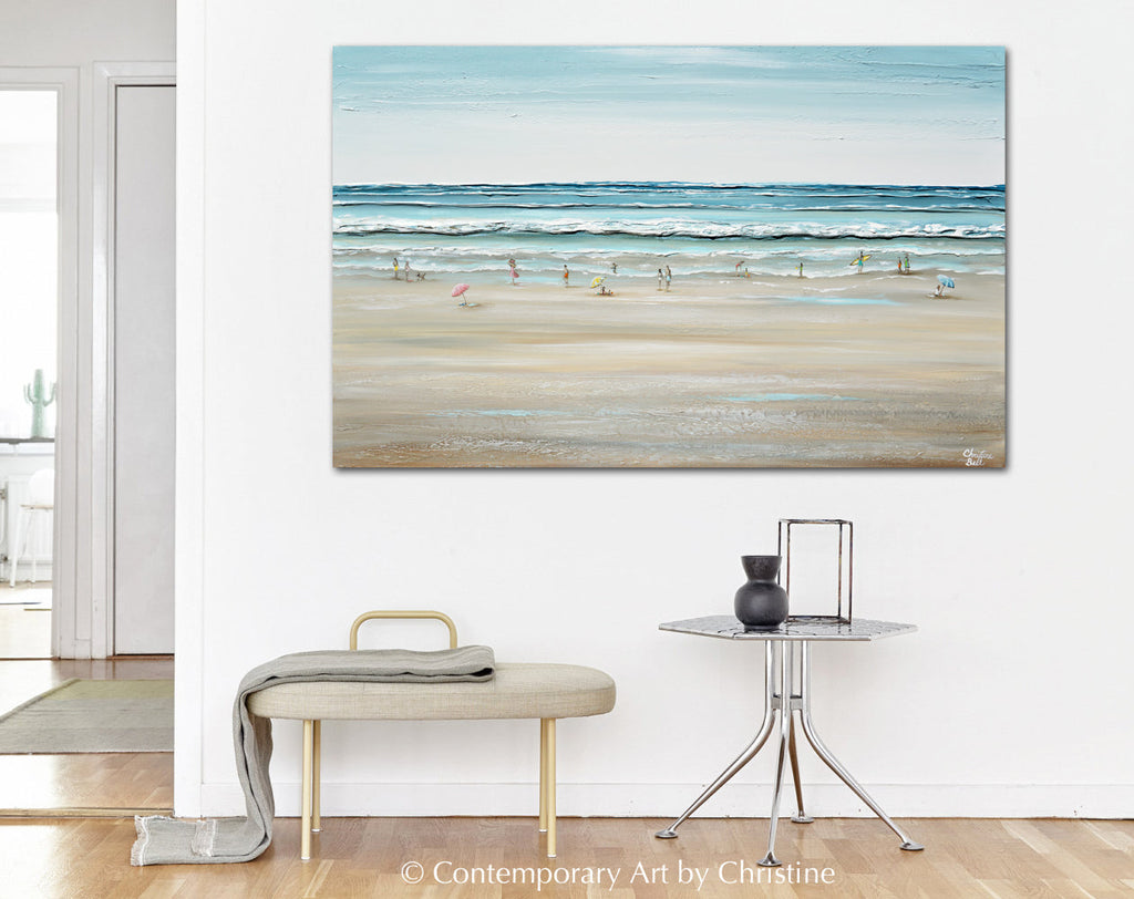 "Seas the Day" SPECIAL RELEASE GICLEE PRINT Art Coastal Abstract Painting Ocean Waves Figurative Beach Goers Blue White