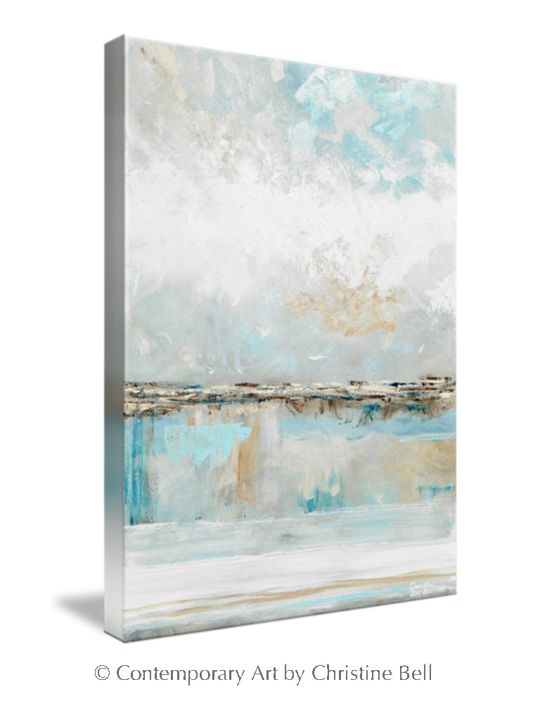 "Peace and Hope" GICLEE PRINT Art Coastal Abstract Painting Light Aqua Blue White Grey Minimalist Wall Art