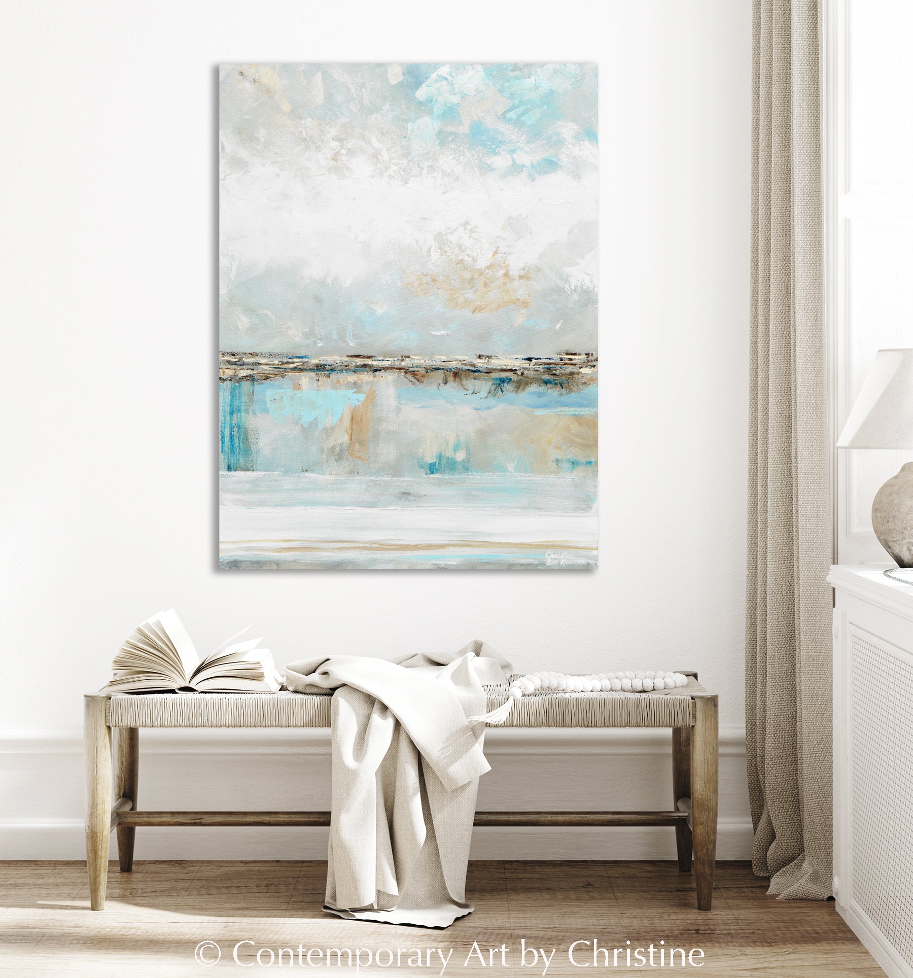 "Peace and Hope" GICLEE PRINT Art Coastal Abstract Painting Light Aqua Blue White Grey Minimalist Wall Art