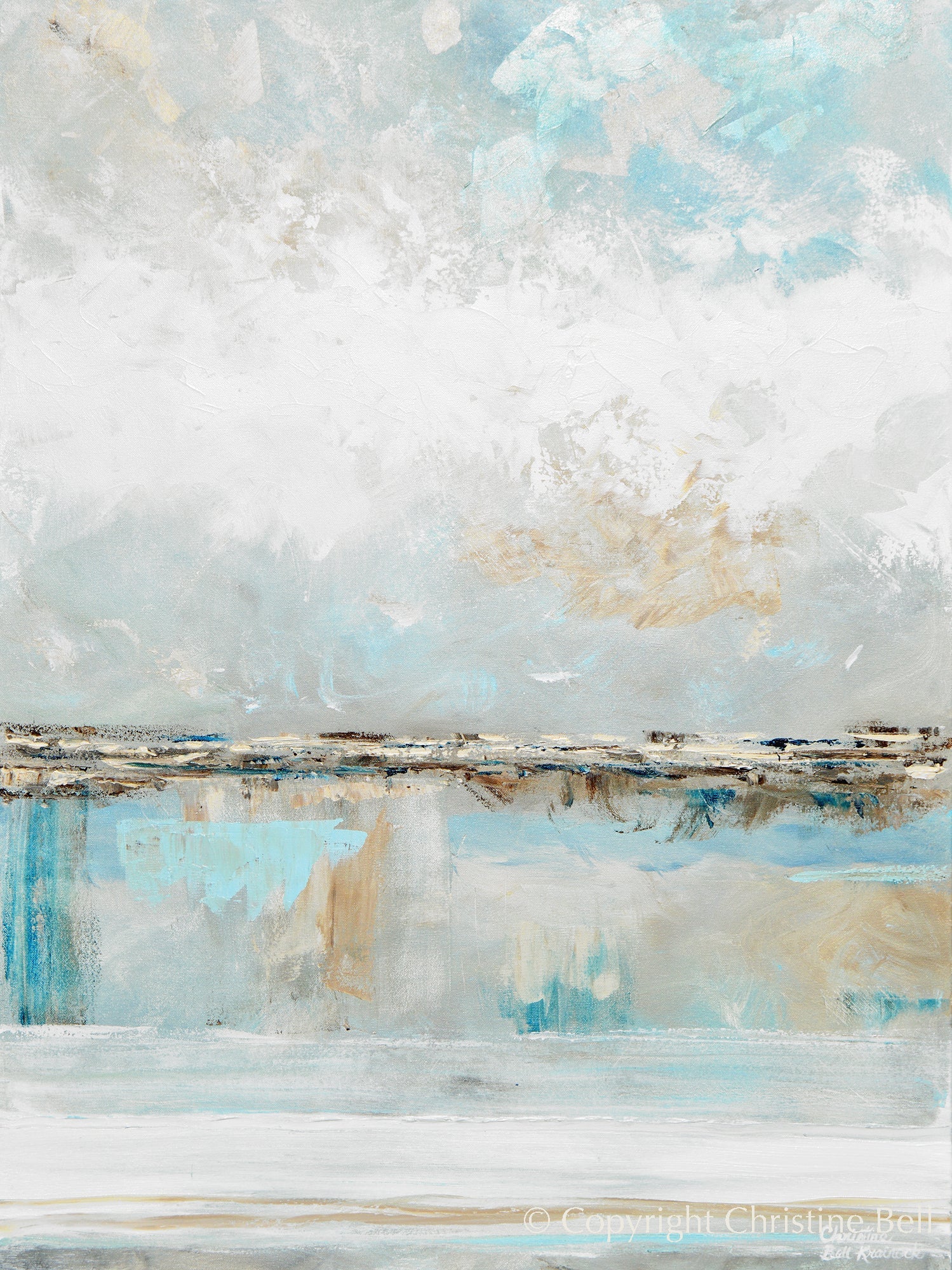 "Peace and Hope" GICLEE PRINT Art Coastal Abstract Painting Light Aqua Blue White Grey Minimalist Wall Art
