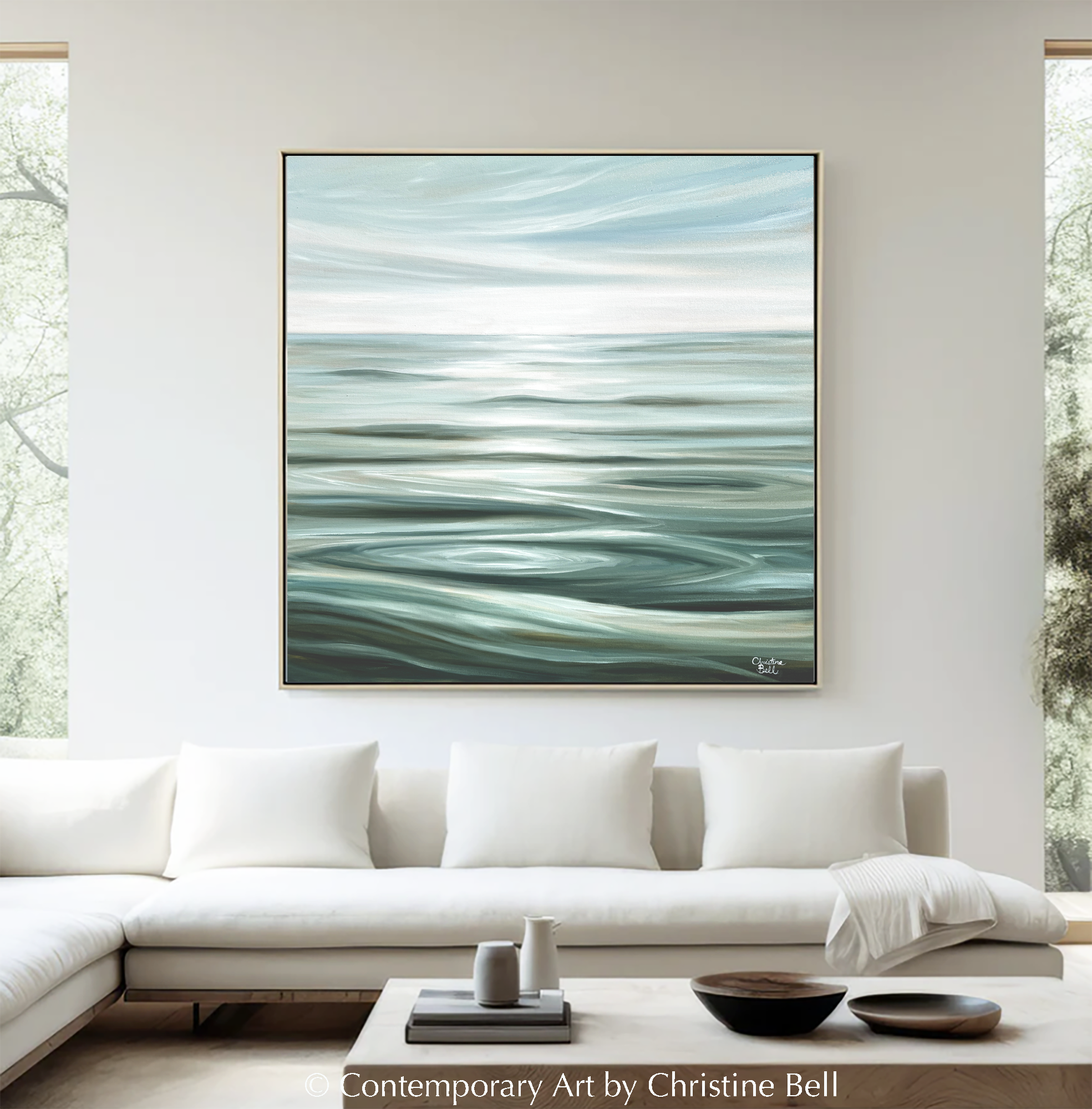 "Pristine Waters" ORIGINAL, Coastal Ocean Waves Seascape Oil Painting 36x36"