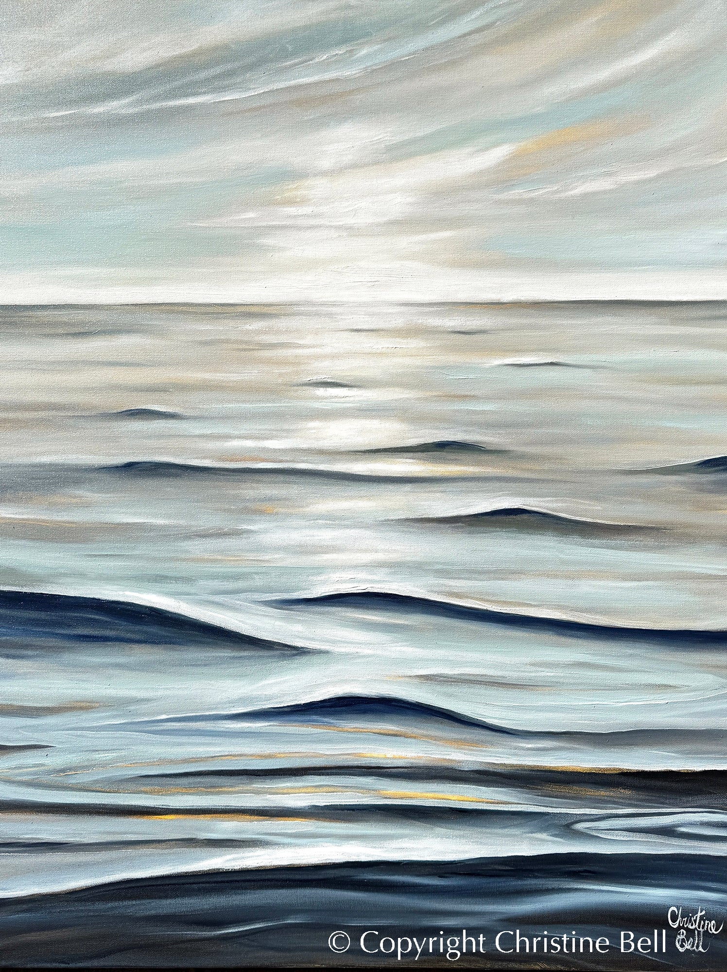 "Still Waters Run Deep" GICLÉE PRINT, Modern Coastal Ocean Seascape Painting Giclée Rolled Canvas Print 36x48" Vertical