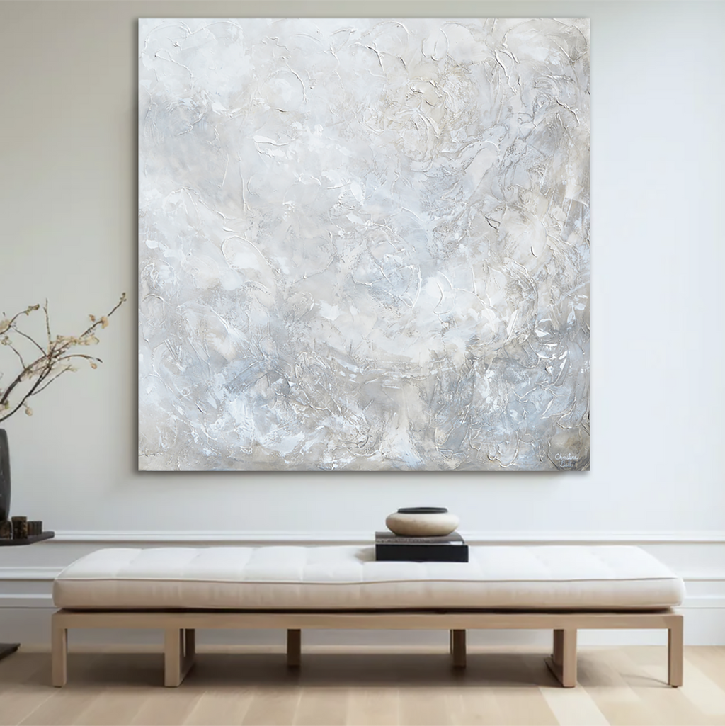 "Silhouette" ORIGINAL TEXTURED Neutral Coastal Abstract Painting, XL 48x48"
