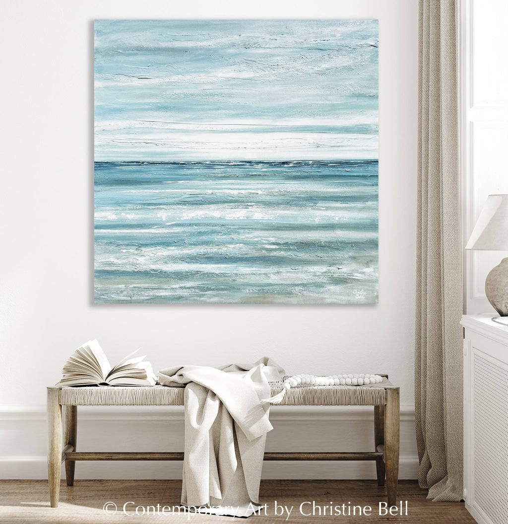"Coastal Getaway" GICLEE PRINT Coastal Abstract Painting, Light Blue, Aqua, Grey, White