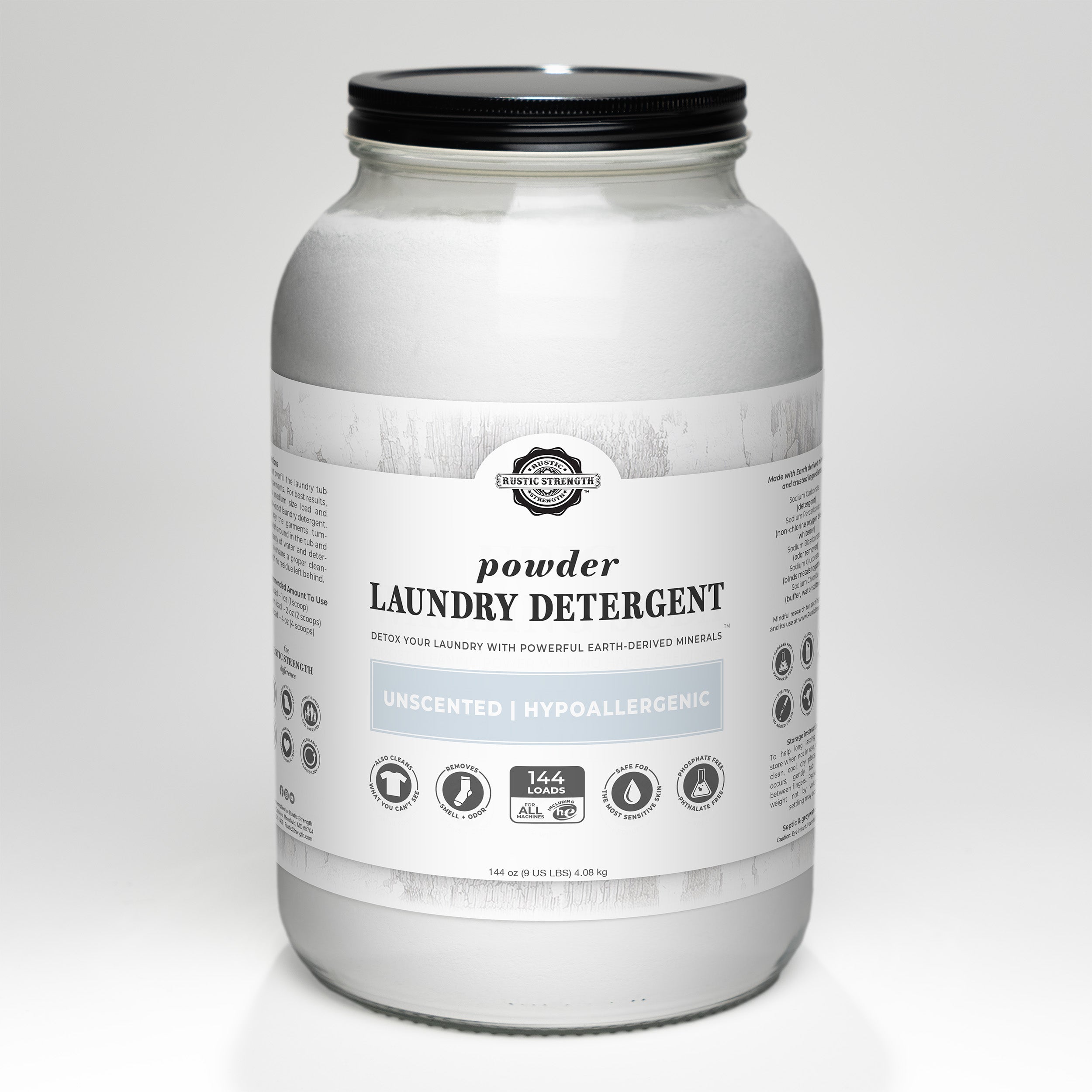 Powder Laundry Detergent 9 LB Glass Jar with Metal Cap