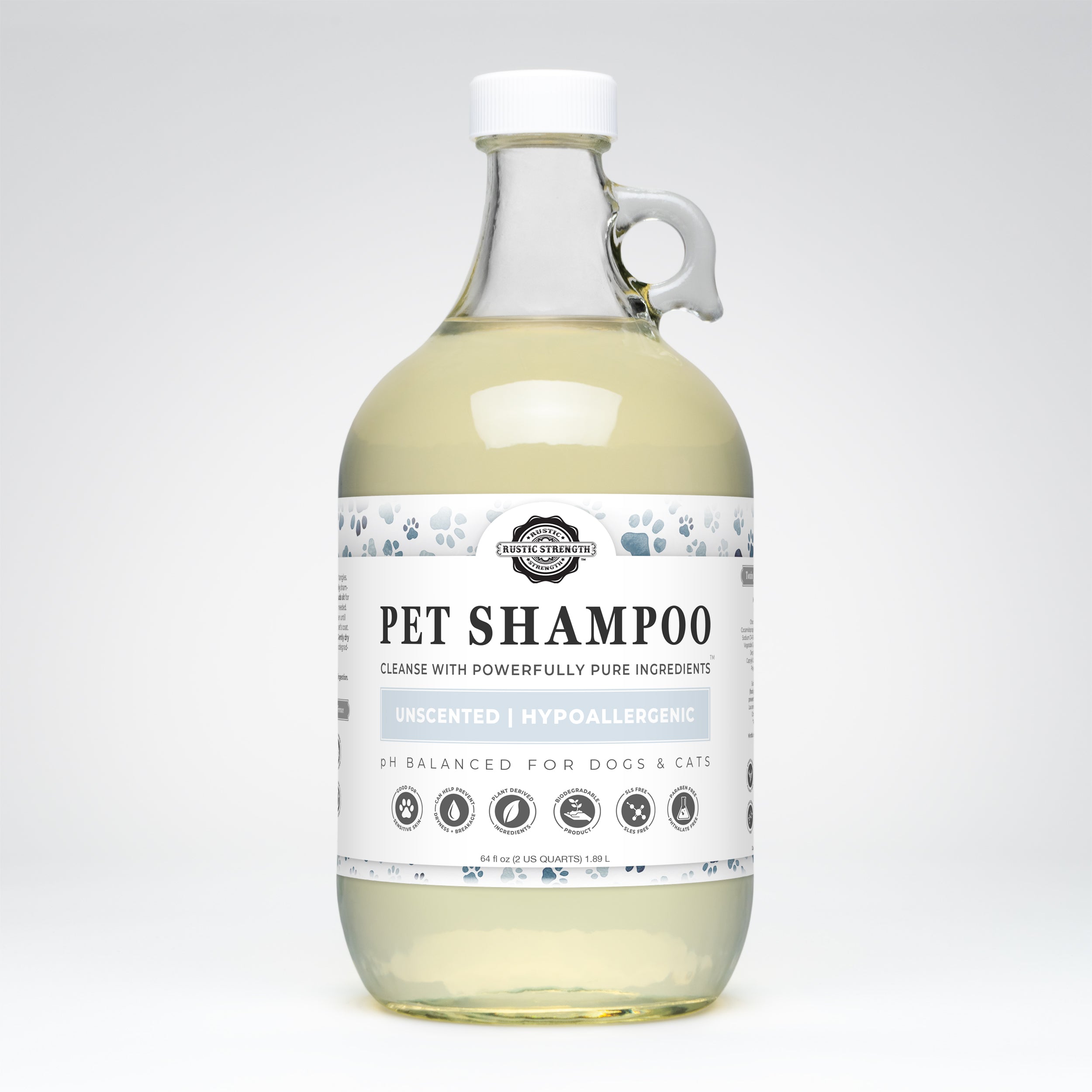 Pet Shampoo | Soothing & Deodorizing | Unscented Half Gallon Glass