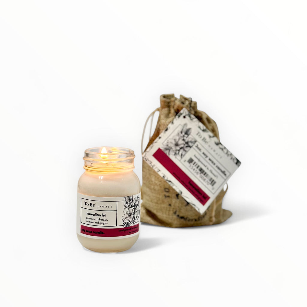 Hawaiian Lei Soy Wax Candle 3 oz. travel mason jar (20 hrs. of burn time)