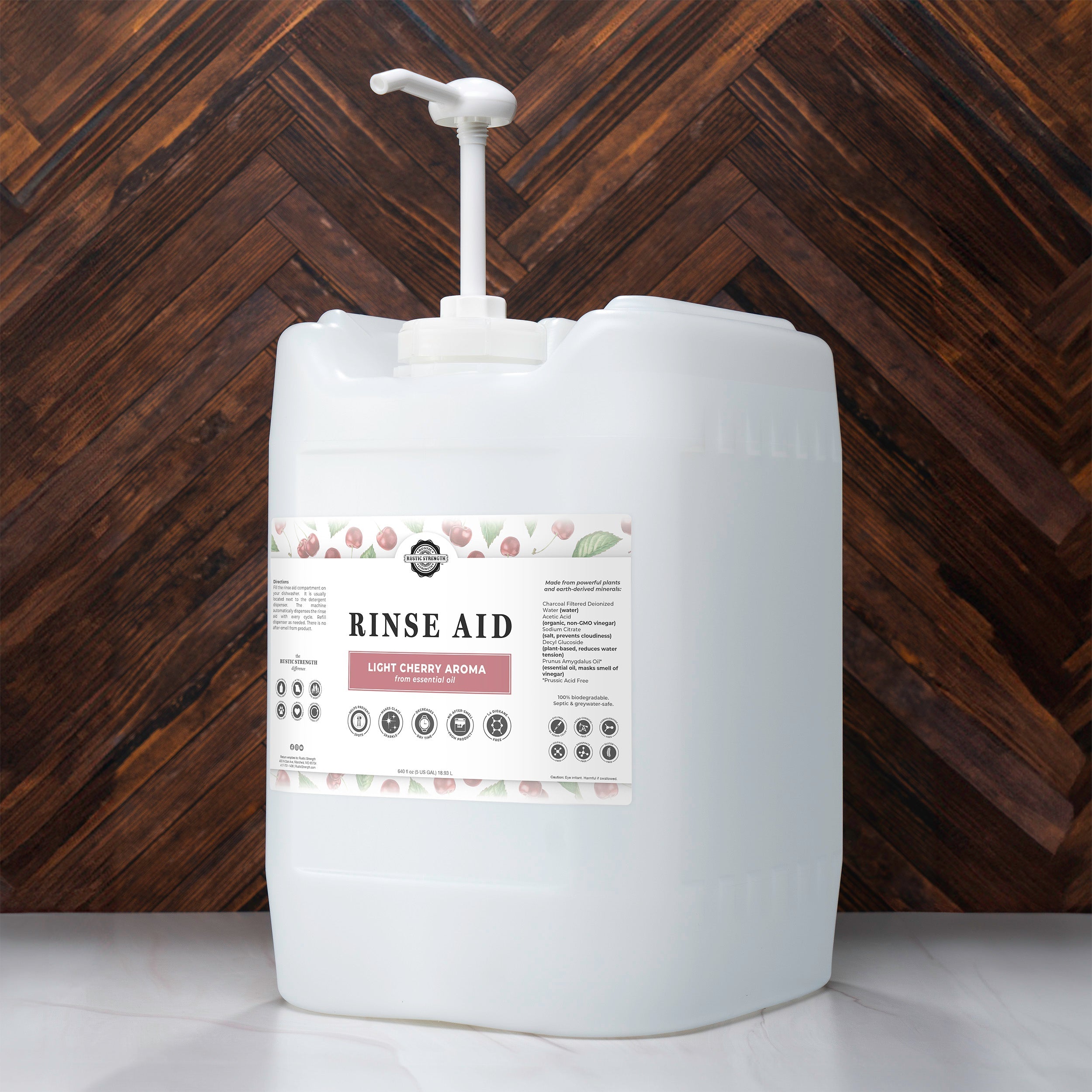 Rinse Aid for Automatic Dishwashers | Light Cherry 5 Gallon Eco Jug with Pump
