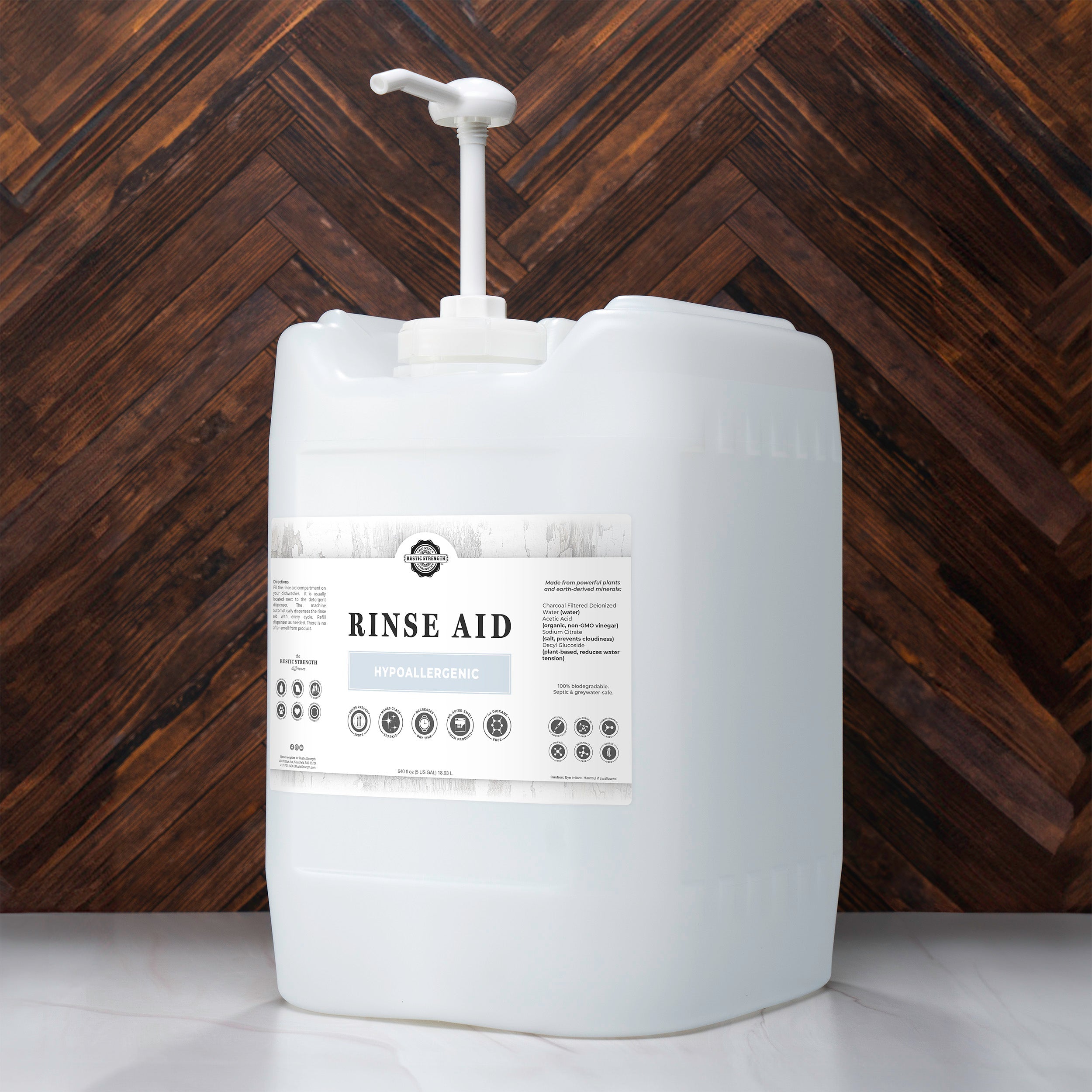Rinse Aid for Automatic Dishwashers | Unscented 5 Gallon Eco Jug with Pump