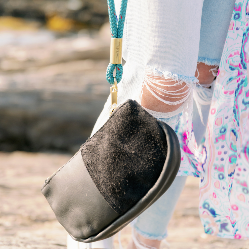 Makeup Bag // in Black Leather Add a Rope Wristlet (choose from any of our rope colors)