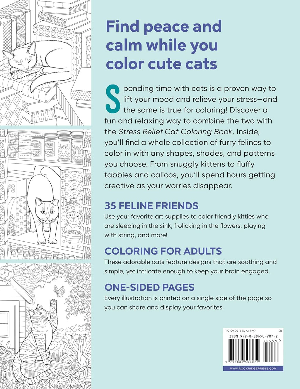 Stress Relief Cat Coloring Book: Calming and Adorable Designs for Adults (Spiral Bound)