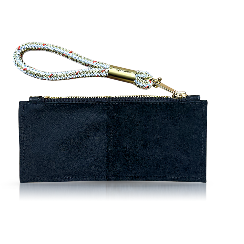 Leather Clutch + Rope Wristlet // in Black Leather Oyster Shell Gold