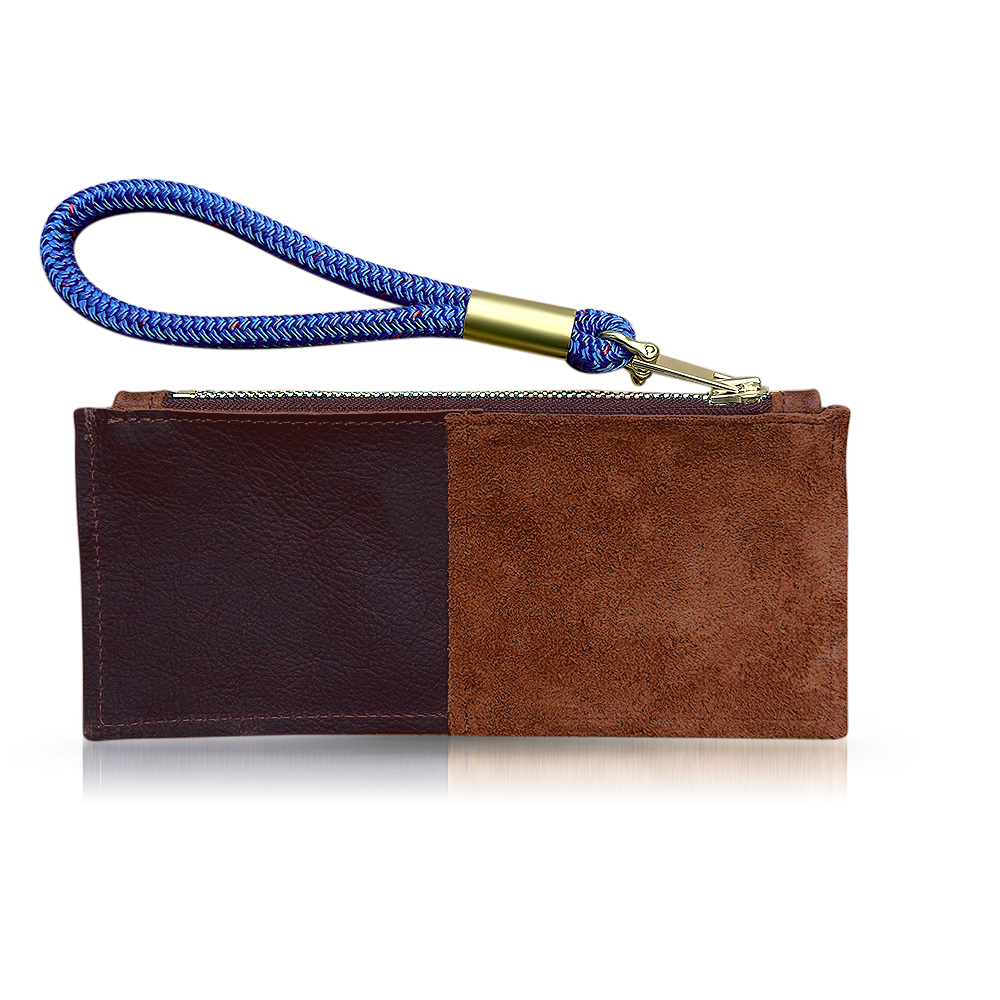 Leather Clutch + Rope Wristlet // in Brown Leather Purple Beach Rose