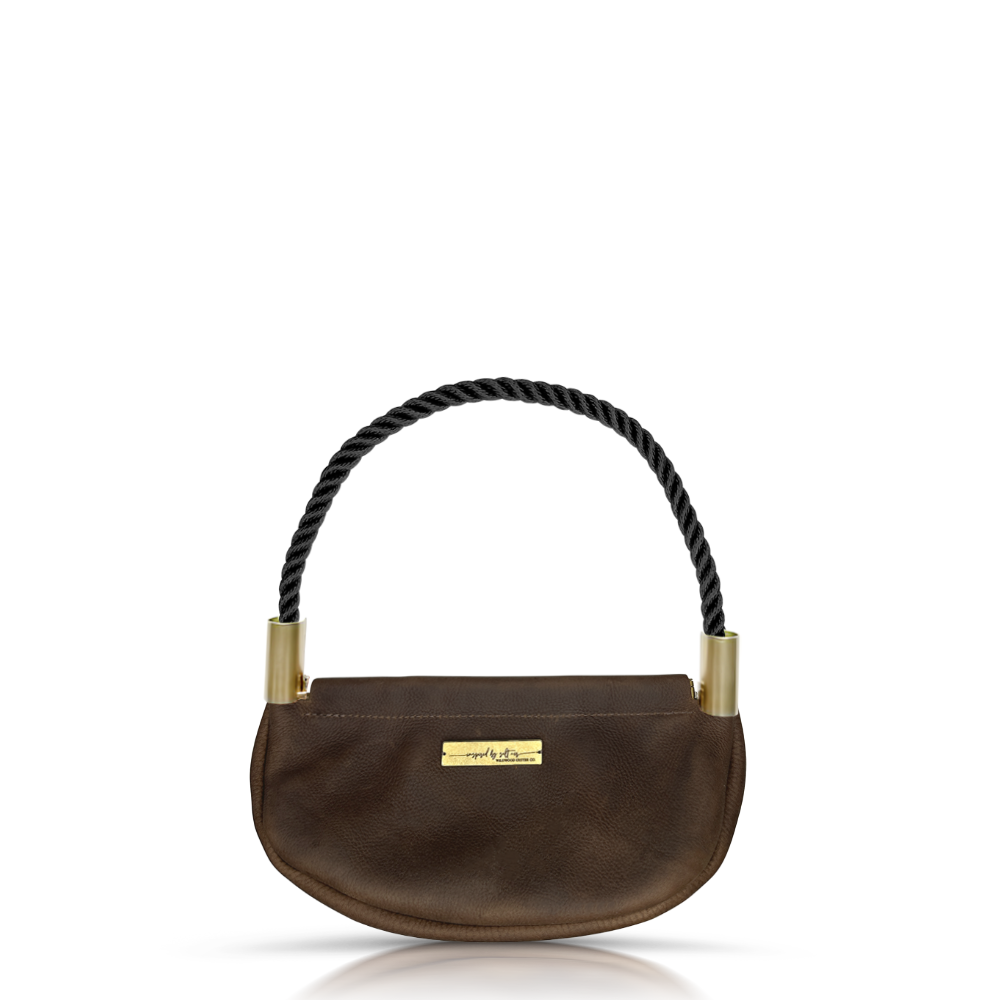 Clam Shell Bag // in Brown Leather Summer Night Black Wrist (19") Handbag Only