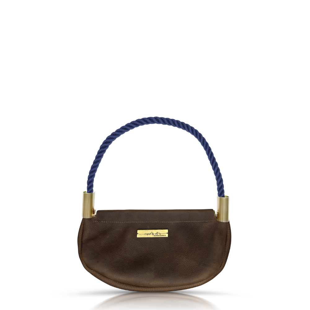 Clam Shell Bag // in Brown Leather New England Navy Wrist (19") Handbag Only