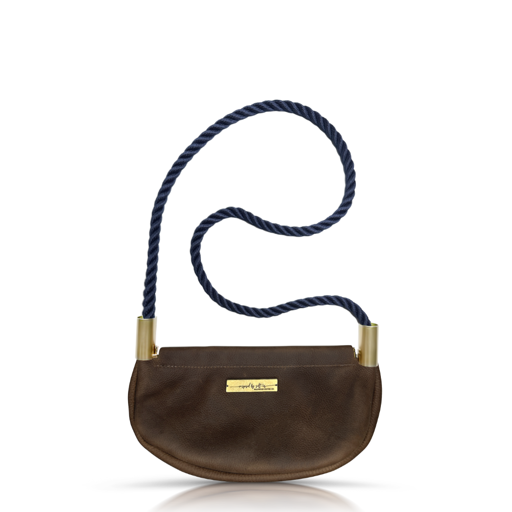 Clam Shell Bag // in Brown Leather New England Navy Shoulder (35") Handbag Only