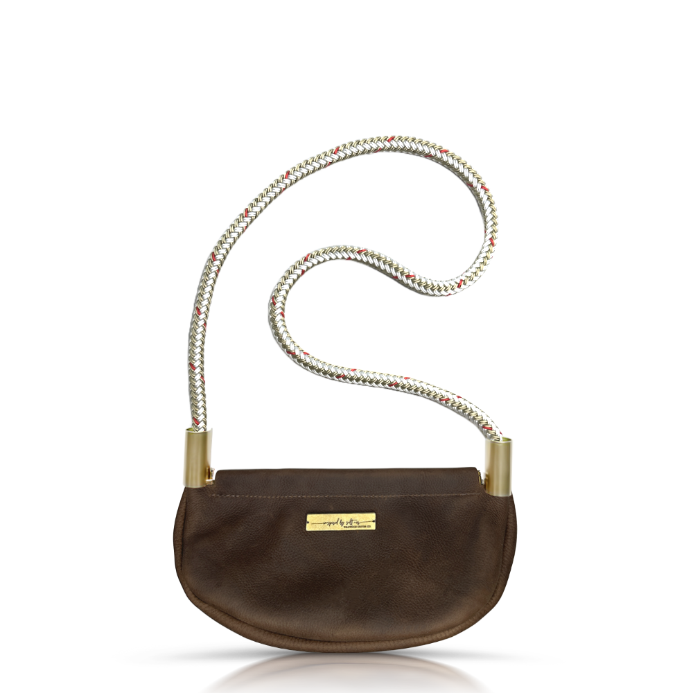 Clam Shell Bag // in Brown Leather Oyster Shell Gold Shoulder (35") Handbag Only