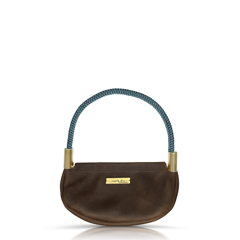Clam Shell Bag // in Brown Leather Seaside Teal Wrist (19") Handbag Only