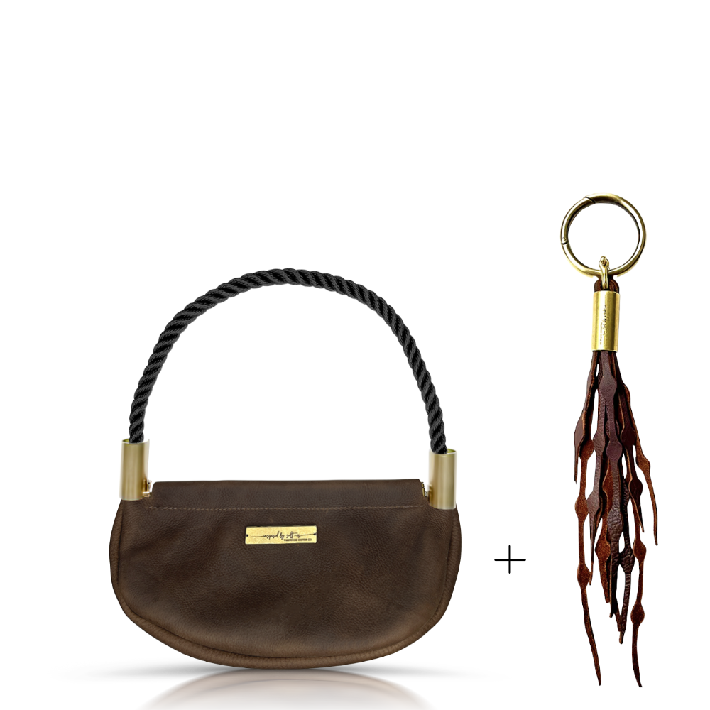 Clam Shell Bag // in Brown Leather Summer Night Black Wrist (19") Add a Matching Seaweed Tassel (save $10)