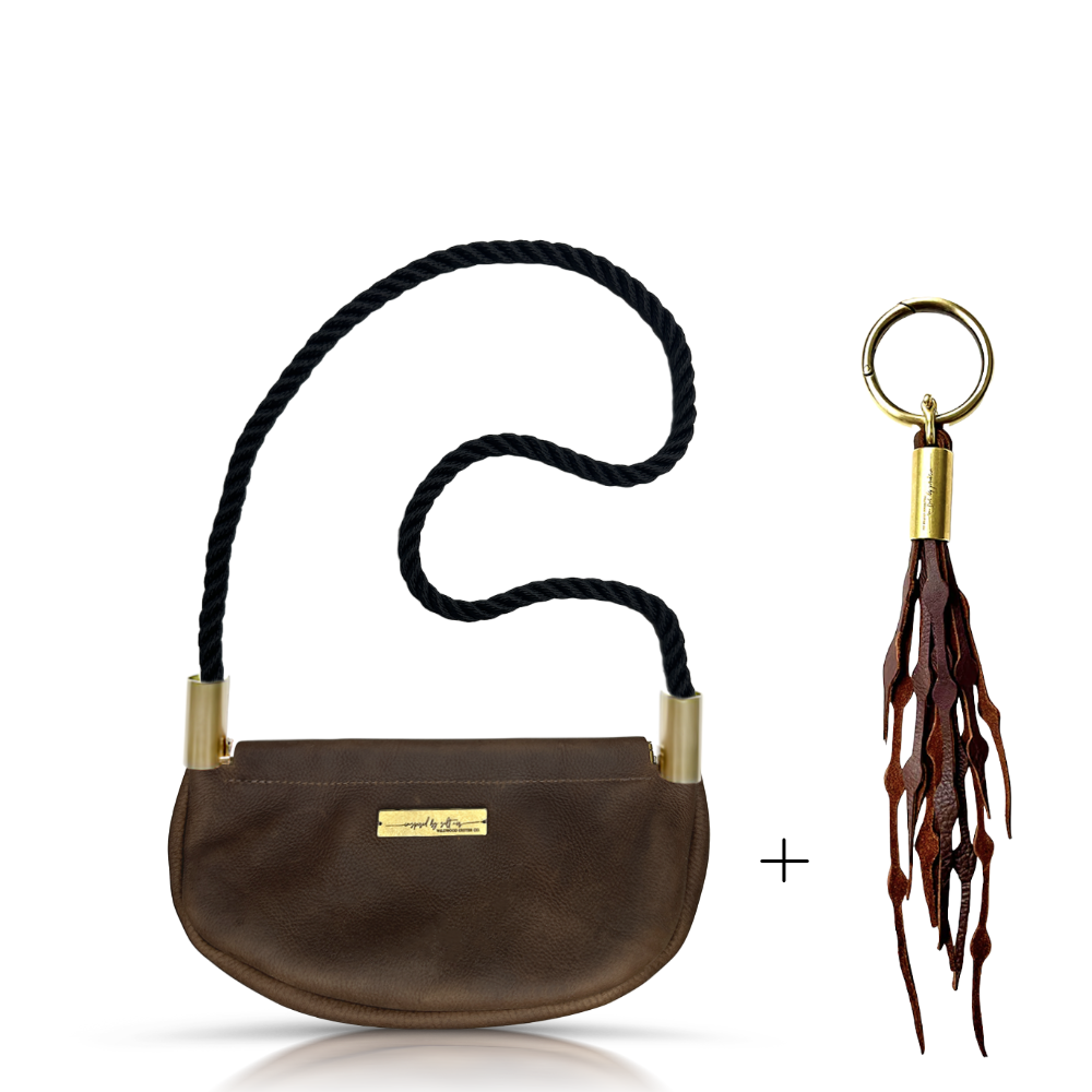 Clam Shell Bag // in Brown Leather Summer Night Black Shoulder (35") Add a Matching Seaweed Tassel (save $10)