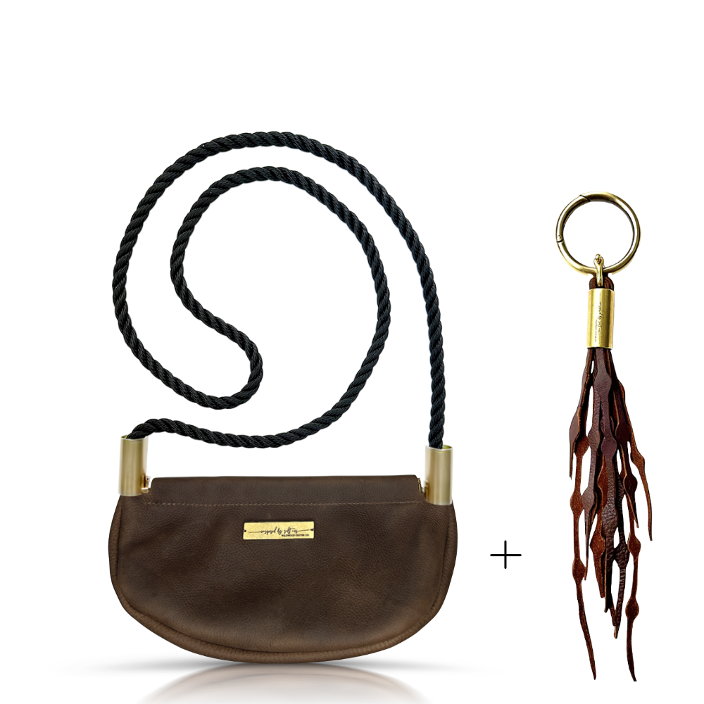 Clam Shell Bag // in Brown Leather Summer Night Black Add a Matching Seaweed Tassel (save $10)