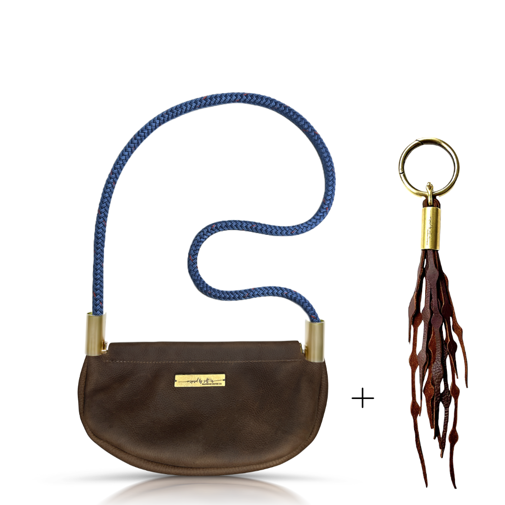 Clam Shell Bag // in Brown Leather Shoulder (35") Add a Matching Seaweed Tassel (save $10)