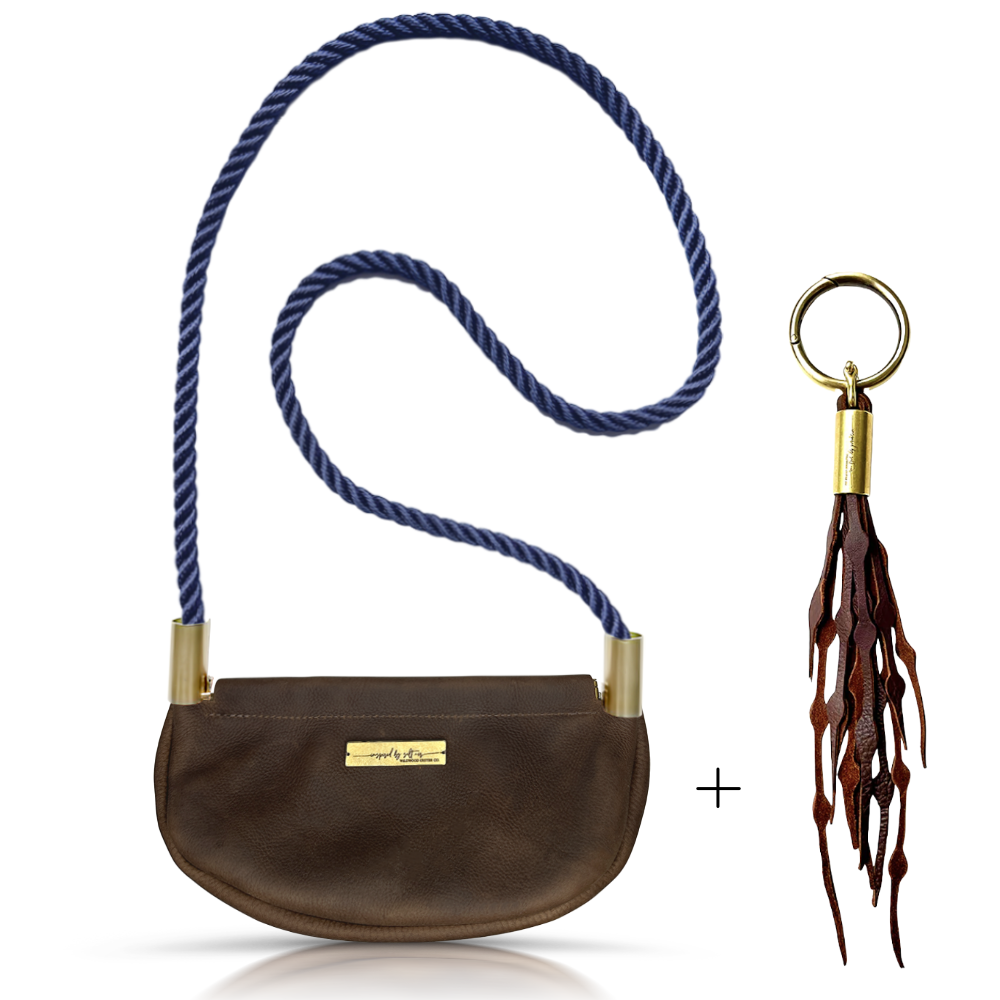 Clam Shell Bag // in Brown Leather New England Navy Add a Matching Seaweed Tassel (save $10)